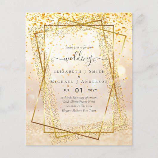 BUDGET WEDDING INVITATIONS Gold Glitter Geometric Flyer (Voorkant)