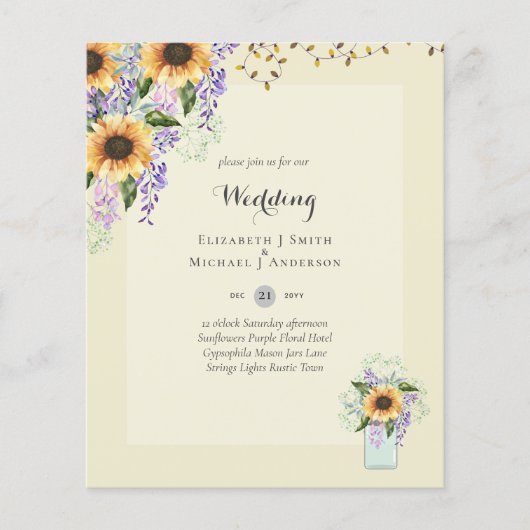 BUDGET WEDDING INVITATIONS - Rustic Sunflowers Flyer (Voorkant)