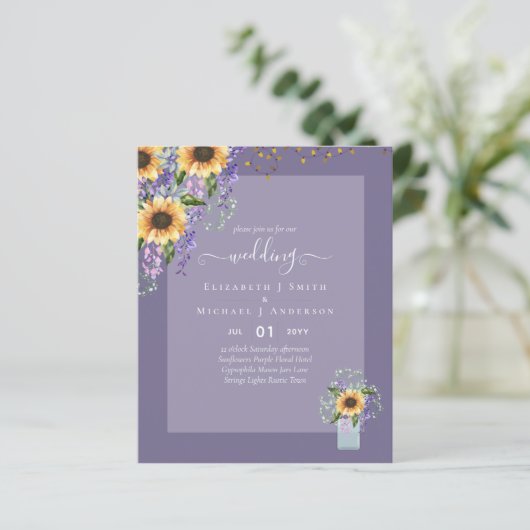 BUDGET WEDDING INVITATIONS Rustige Sunflower CHIC (Staand voorkant)