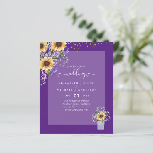 BUDGET WEDDING INVITATIONS Rustige Sunflower CHIC (Staand voorkant)