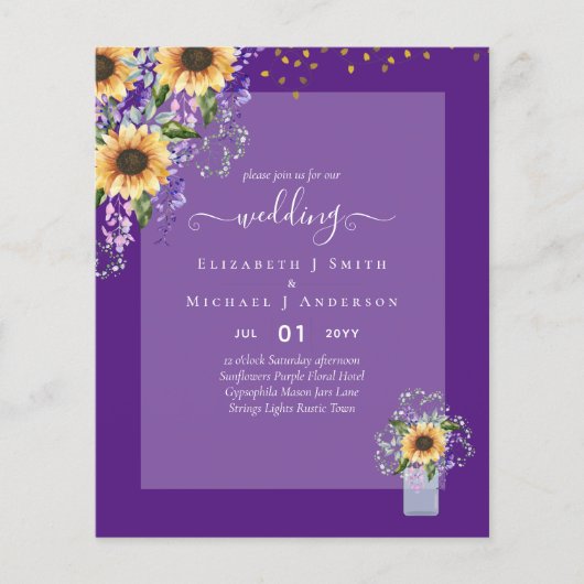BUDGET WEDDING INVITATIONS Rustige Sunflower CHIC (Voorkant)