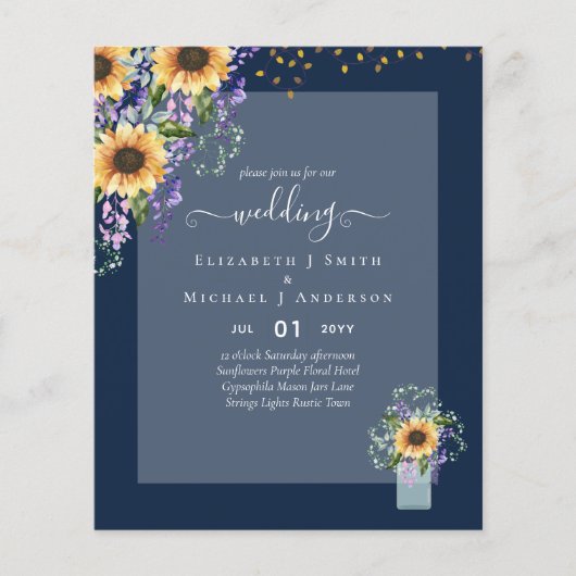 BUDGET WEDDING INVITATIONS Rustige Sunflower CHIC Flyer (Voorkant)