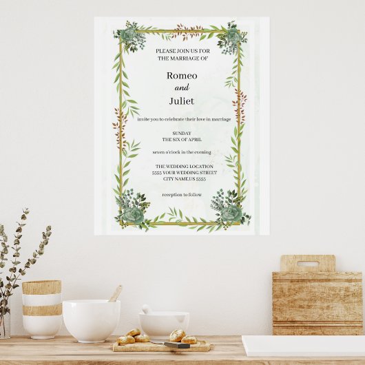 Budget Wedding Invite Rustic foliage Poster (Keuken)