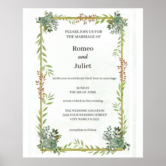 Budget Wedding Invite Rustic foliage Poster (Voorkant)