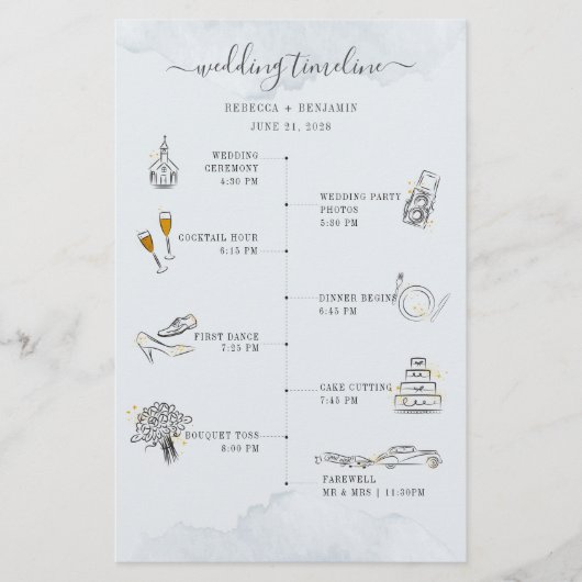 Budget Wedding Itinerary Modern Icons Programme Ka Briefpapier (Voorkant)