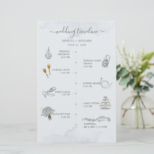 Budget Wedding Itinerary Modern Icons Programme Ka Briefpapier (Staand voorkant)