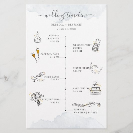 Budget Wedding Itinerary Modern Icons Programme Ka Briefpapier (Voorkant)