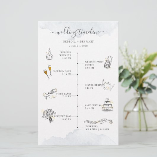 Budget Wedding Itinerary Modern Icons Programme Ka Briefpapier (Staand voorkant)