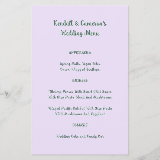 Budget Wedding Menu Solid Lavender Flyer (Voorkant)
