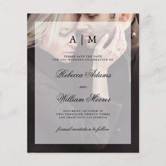 Budget Wedding opslaan Datum | Foto met overlay Flyer (Voorkant)