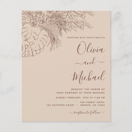 Budget Wedding Pampas Grass Terracotta Sketch Flyer (Voorkant)