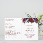 Budget Wedding Programme Burgundy Blue Rozen Flowe (Staand voorkant)