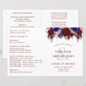 Budget Wedding Programme Burgundy Blue Rozen Flowe (Voorkant / Achterkant)