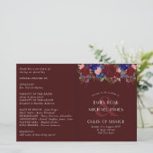 Budget Wedding Programme Burgundy Blue Rozen Flowe (Staand voorkant)