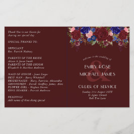 Budget Wedding Programme Burgundy Blue Rozen Flowe