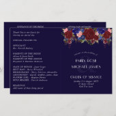 Budget Wedding Programme Burgundy Blue Rozen Flowe (Voorkant / Achterkant)