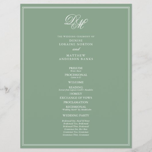Budget Wedding Programme in Basil Green Flyer (Voorkant)