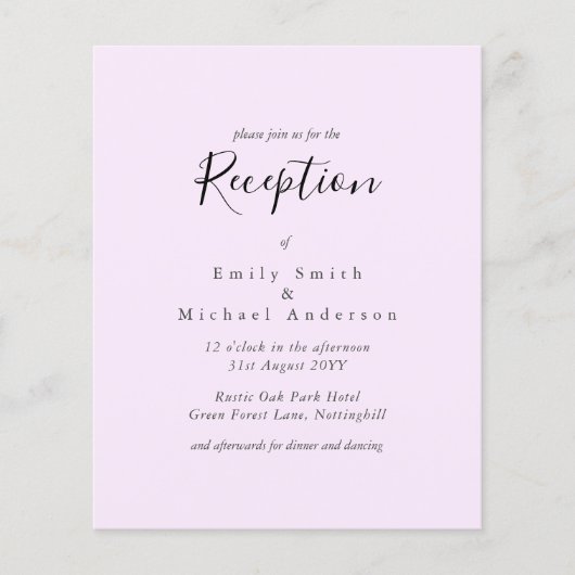 Budget Wedding Reception nodigt Bleke Roze uit (Voorkant)