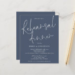 Budget Wedding Rehearsal Dinner Dusty Navy Invite<br><div class="desc">Wedding Rehearsal Dinner Dusty Navy Invite. Een budgetprijs voor KLEINE 4, 5 x 5, 6 inch. Verkrijgbaar in een SEMI-GLOSS 110 lb KAART STOCK dat de standaardoptie is (dikker voor uitnodigingen), OF een SATIN FINISH 80 lb THINER PAPER STOCK (ideaal voor behuizingen). Dit moderne ontwerp heeft elegant informeel vastgesteld manuscript...</div>