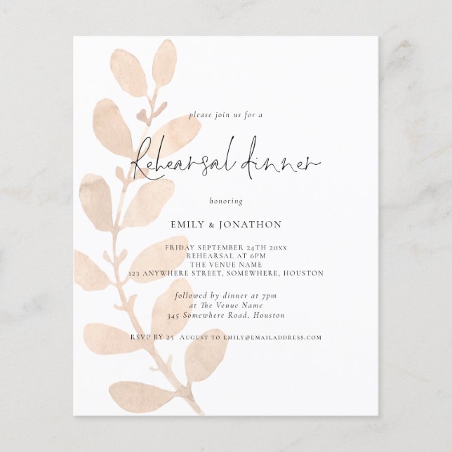 Budget Wedding Rehearsal Dinner Foliage Uitnodigin (Voorkant)