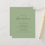 Budget Wedding Rehearsal Dinner Sage Green Invite<br><div class="desc">Wedding Rehearsal Dinner Sage Green Invite. Een budgetprijs voor KLEINE 4, 5 x 5, 6 inch. Verkrijgbaar in een SEMI-GLOSS 110 lb KAART STOCK dat de standaardoptie is (dikker voor uitnodigingen), OF een SATIN FINISH 80 lb THINER PAPER STOCK (ideaal voor behuizingen). De enveloppen zijn een facultatieve extra en zijn...</div>