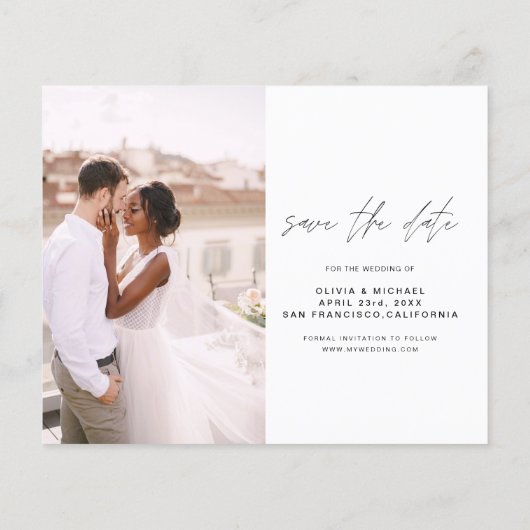 Budget Wedding Save the Date Photo Minimalist Flye (Achterkant)