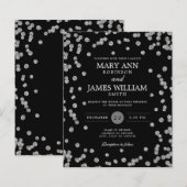 Budget Wedding Silver Glitter Black Invite (Voorkant / Achterkant)