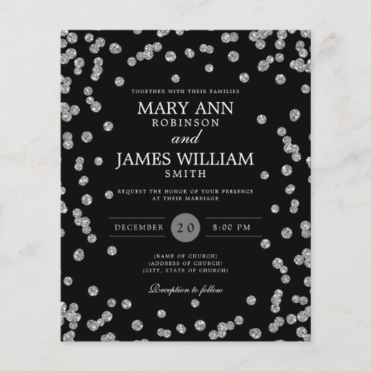 Budget Wedding Silver Glitter Black Invite (Voorkant)