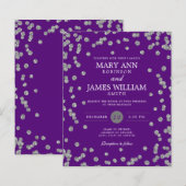 Budget Wedding Silver Glitter Paarse Invite (Voorkant / Achterkant)