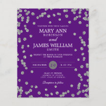 Budget Wedding Silver Glitter Paarse Invite