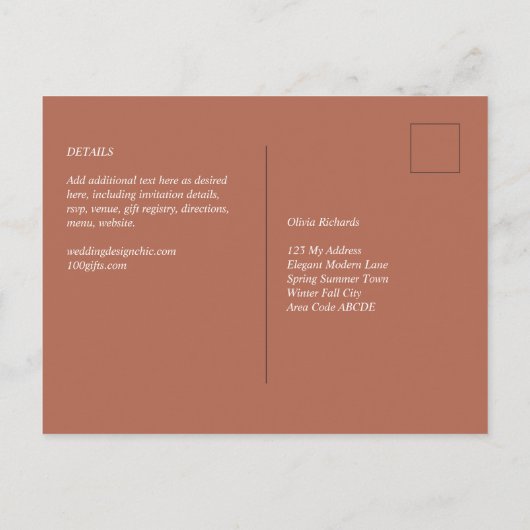 BUDGET Wedding Terracotta Monochrome RSVP Briefkaart (Achterkant)