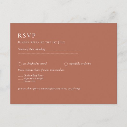 BUDGET Wedding Terracotta Monochrome RSVP Briefkaart (Voorkant)