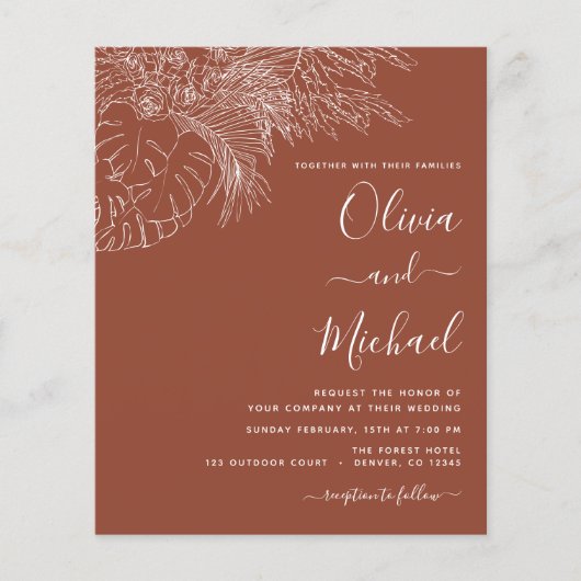 Budget Wedding Terracotta verbrande Oranje Floral Flyer (Voorkant)