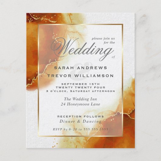 Budget Wedding Topaz Gold Abstracte marble Invitat (Voorkant)