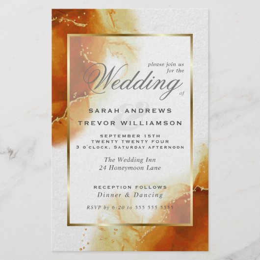 Budget Wedding Topaz Gold Abstracte marble Invitat (Voorkant)