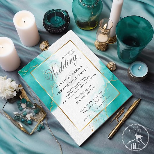 Budget Wedding Turquoise Gold Abstracte Marble Inv