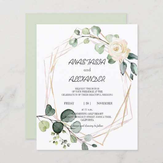 Budget Wedding-uitnodiging. Uitnodiging (Voorkant / Achterkant)