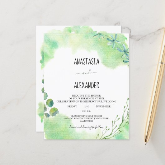 Budget-Wedding uitnodiging. Uitnodiging (Voorkant / Achterkant in situ)