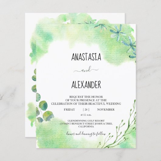 Budget-Wedding uitnodiging. Uitnodiging (Voorkant / Achterkant)