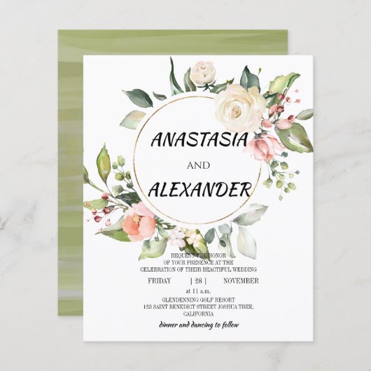 Budget Wedding-uitnodiging. Uitnodiging (Voorkant / Achterkant)