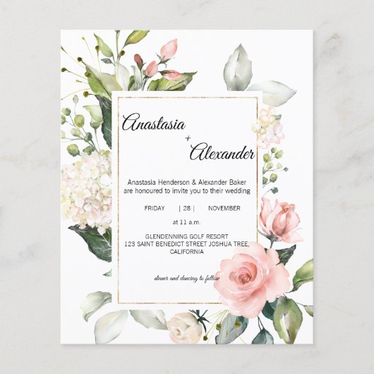 Budget-Wedding uitnodiging. Uitnodiging briefkaart (Voorkant)