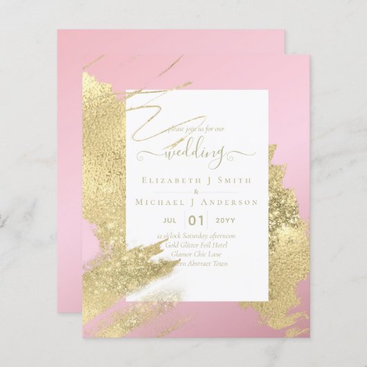 BUDGET WEDING INVITATIONS Gold Glitter Folie look (Voorkant / Achterkant)