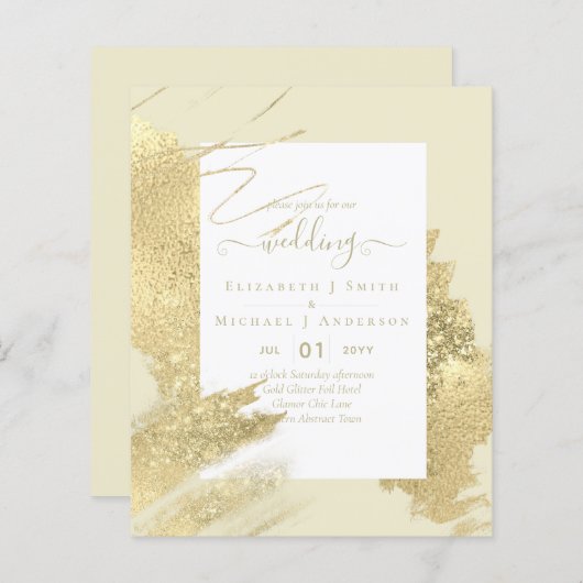 BUDGET WEDING INVITATIONS Gold Glitter Folie look (Voorkant / Achterkant)