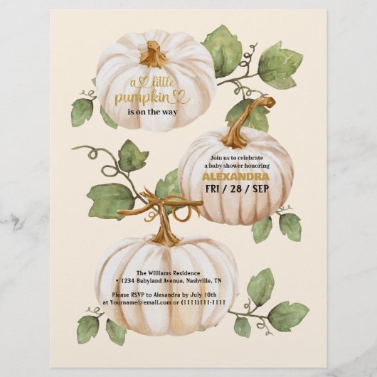 Budget Weinig pompoen herfst waterverf baby shower Flyer (Voorkant)