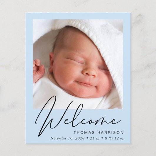 Budget Welcome 4 Foto Blue Birth Notice (Voorkant)