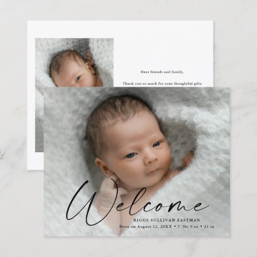 Budget Welkom Baby Foto Hartelijk dank (Voorkant / Achterkant)