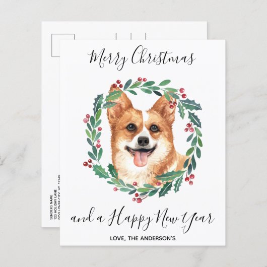 Budget Welsh Corgi Dog Merry Briefkaart (Voorkant / Achterkant)