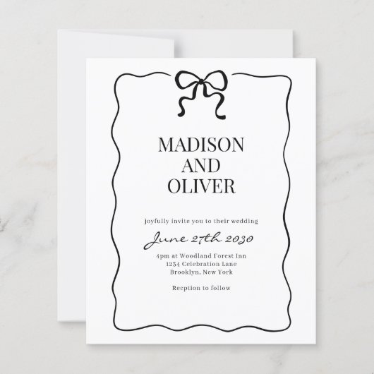 Budget Whimsical Black Bow Tie Wedding Invitation (Voorkant)