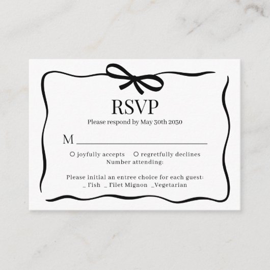 BUDGET Whimsical Black Bow Tie Wedding Menu Rsvp (Voorkant)