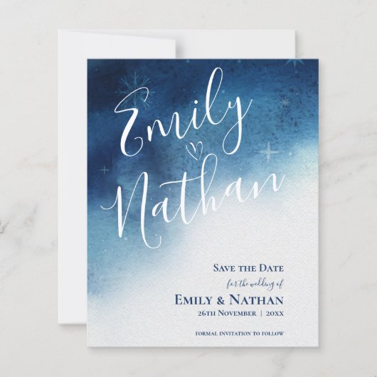 Budget Whimsical Blauw Wit Sneeuwvlok Bruiloft (Voorkant)